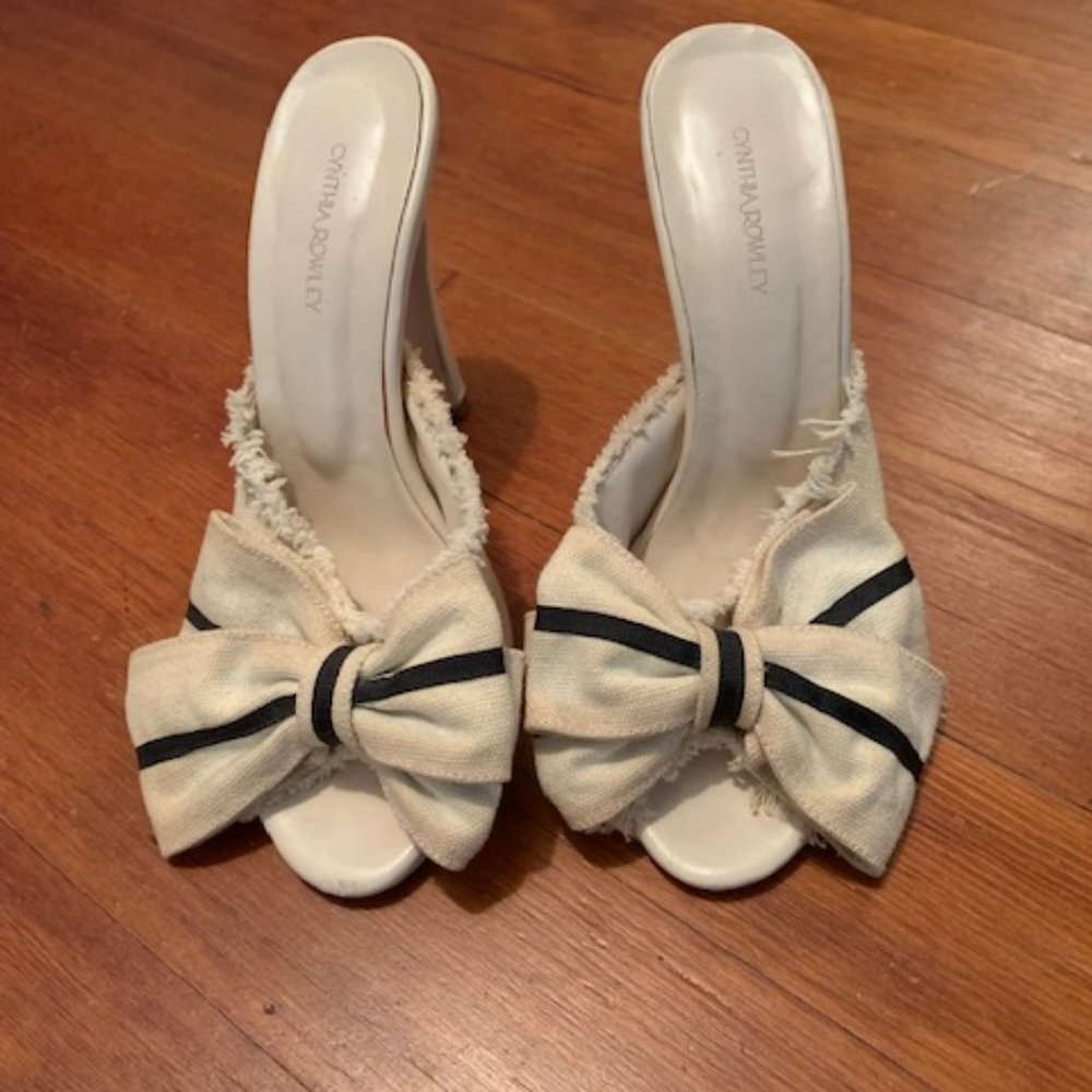 Cynthia Rowley white fabric slide heel with bow